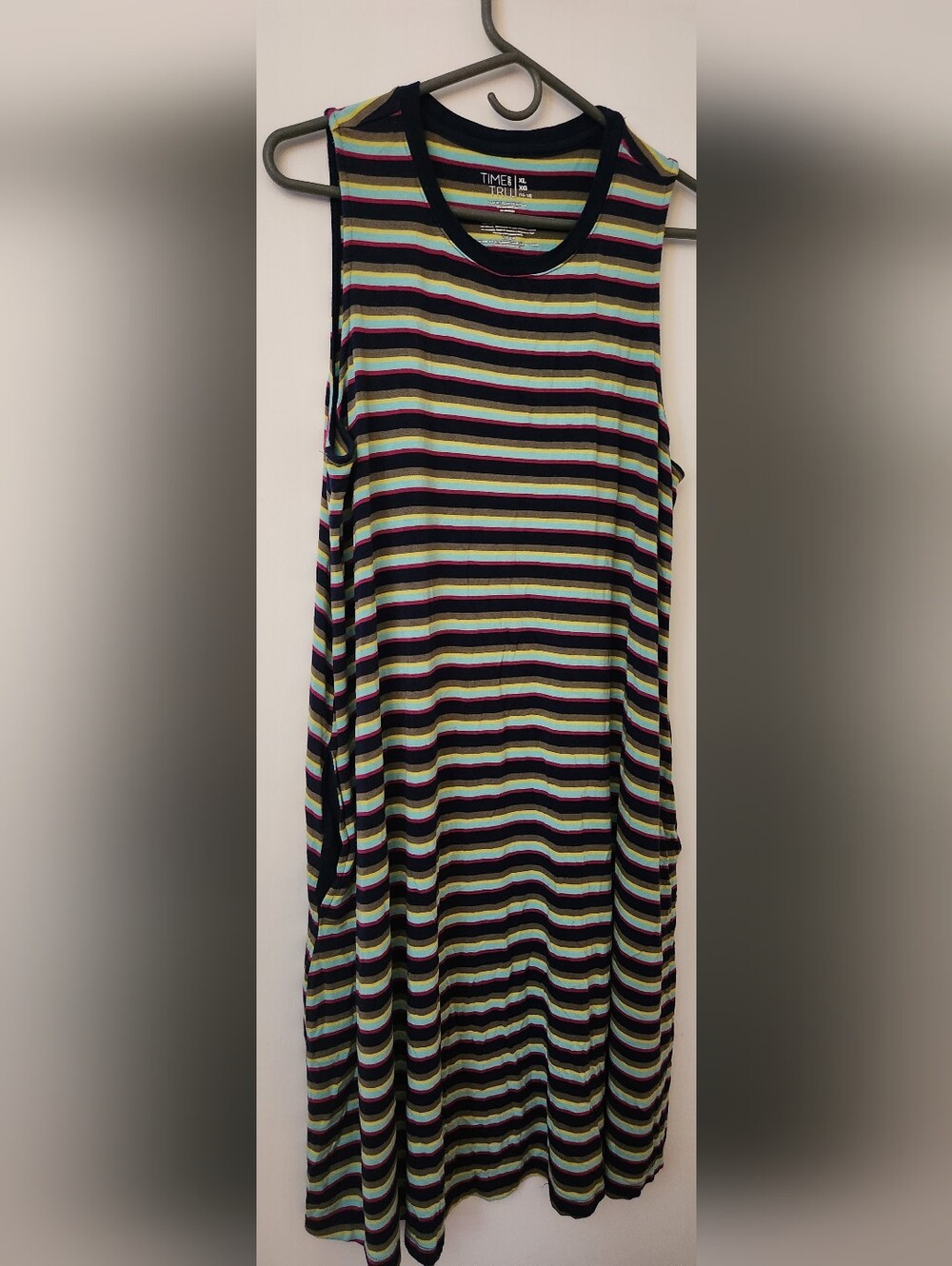 Time and True Black Multi-Stripe Casual Sleeveless With Pockets Dress XL 16/18